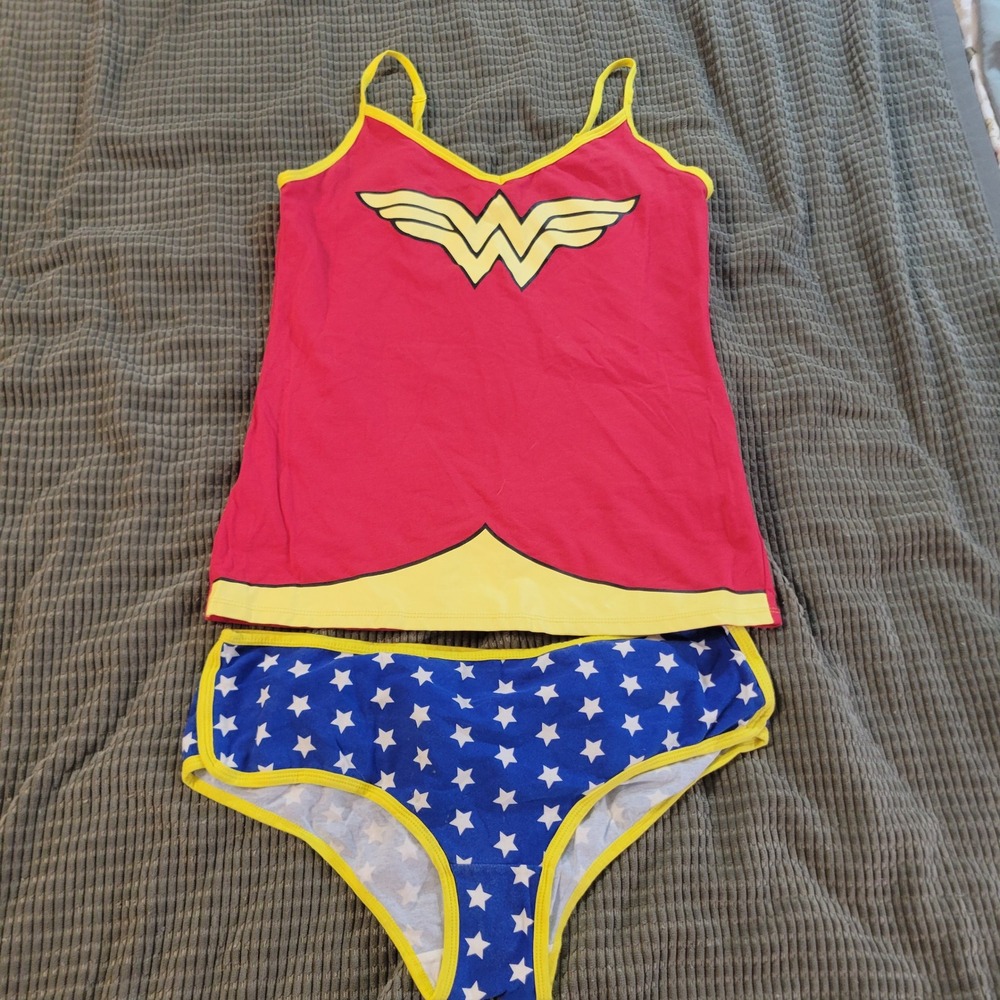 Wonder Woman Women Cami Panty Set XL Red Blue Cotton Star Superhero Loungewear